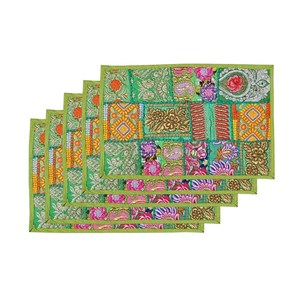 Embroidered Handmade Washable Patchwork <b>Placemats</b> Indian Vintage Design 100% Cotton Farmhouse Dining Table Mats for Home Use - Product Image 5