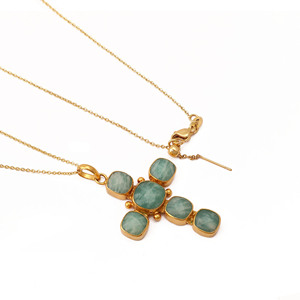 Amazonite Cross Pendant <b>Necklace</b> for Women Natural Green Gemstone <b>Statement</b> <b>Necklace</b> Handmade Cross Charm Jewelry Brass Fashion - Product Image 1