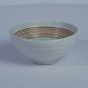 White Speckled Ceramic Small Serving Bowl 13.5x6cm Aqua Center Brown Stripe Eco-Friendly Dishwasher Safe Microwave Stackable - Product Image 2