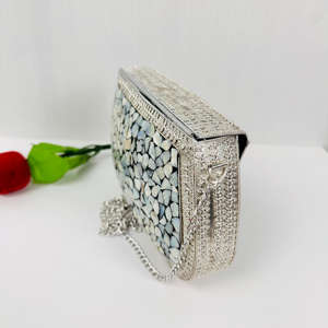 Antique Style Modern Gold-Plated Polished Luxury Mother Pearl Sling Clutch Evening Purse Metal <b>Handbag</b> <b>Bridal</b> Wedding Parties - Product Image 3