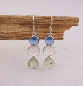 Wholesale Natural Prehnite <b>Earrings</b> 925 <b>Sterling</b> <b>Silver</b> Multi Gemstone Jewelry Manufacturer Handcrafted Green Stone <b>Dangle</b> - Product Image 4