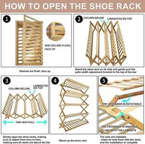 Foldable <b>Pine</b> Wood Shoe Rack Multi-Functional Free Standing Shoe <b>Shelf</b> Organizer for Home Storage - Product Image 4