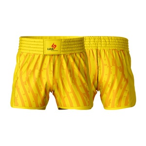 Shorts de boxe personnalisables avec logo camouflage vert pour hommes, 100% polyester, séchage rapide, vêtements d'arts martiaux, shorts de Muay Thai - Product Image 4