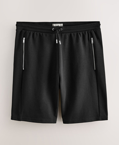Shorts Bermuda Noirs pour Hommes de Haute Qualité, Taille Mi-Haute, Fermeture à Cordon, Poches Latérales Zippées, Décontractés, Tricotés, Couleur Unie - Product Image 1