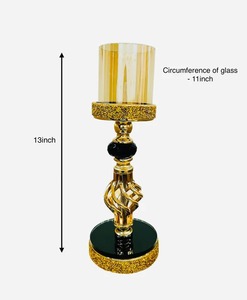 Ensemble de 2 bougeoirs artisanaux en aluminium et verre, décor élégant doré, exportation mondiale en gros depuis l'Inde - Product Image 2