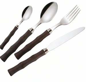 Stainless Steel Flatware Set With Wooden Handle Durable <b>Vintage</b> Style <b>Cutlery</b> For Camping Outdoor Use - Product Image 1