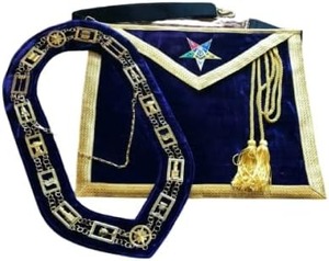 PATRÓN MERITODO PARA OES | Delantal masónico y collar de cadena MATRON, delantal de la Estrella del Este, tela azul tipo terciopelo - Product Image 2