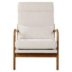 Poltrona Moderna Mid-Century con Schienale Alto, Struttura in Legno Massello, Gambe Antiscivolo, Sedia Decorativa per Centro Commerciale, Poltrona Imbottita per il Tempo Libero - Product Image 1