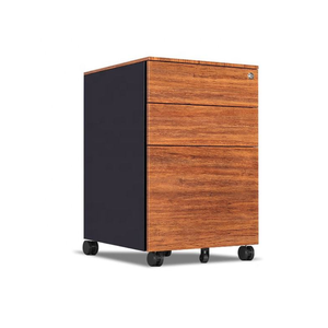 Meuble de rangement mobile en acier à 3 tiroirs, avec roulettes et serrure, façades imitation bois, idéal pour bureaux ou ateliers - Product Image 1