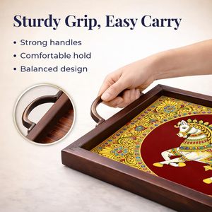 Horse Printed <b>Sticker</b> Wooden Serving Tray with Handle Rectangular Shape Deluxe Grade Elegant Decorative Design for Restaurant - Product Image 5
