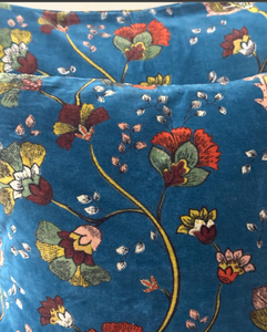 <b>Blue</b> Velvet Cushion Covers with Multicolor Floral Vine Print Decorative <b>Throw</b> Pillows for Sofa Bedroom and Home Decor - Product Image 4
