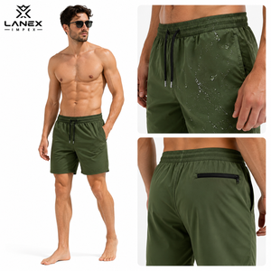 Shorts de Baño Personalizados para Hombre, Color Verde, Impermeables y de Secado Rápido |   Pantalones Cortos de Playa Ligeros de Poliéster con Cintura Elástica y Cordón Ajustable - Product Image 2