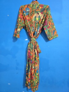 เสื้อคลุมกิโมโนผ้าฝ้ายลายดอกไม้สไตล์โบฮีเมียนเสื้อคลุมอาบน้ำพิมพ์ลายบล็อกยาวน้ำหนักเบาเสื้อคลุมเลานจ์ผูกเอวชุดคลุมสำหรับใส่ในรีสอร์ท - Product Image 2