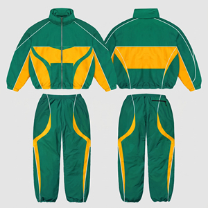 ชุดเซ็ต 2 ชิ้น เสื้อแจ็คเก็ตครอปสีเขียวเหลืองสำหรับผู้ชาย กางเกงจ็อกเกอร์ ชุดกีฬาซิปแบบสวมใส่สบาย - Product Image 5
