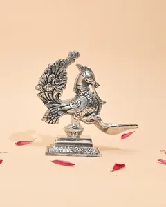 Diya de Plata Alemana Antigua con Diseño de Pavo Real, para Aceite, para Diwali, Regalo de Inauguración de Casa, Regalo de Boda, Recuerdo Indio para Invitados - Product Image 4