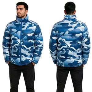 Sky Blue Arctic <b>Camo</b> Men Puffer <b>Jacket</b> Polyester Lightweight Warm Retention Casual Winter Men Puffer <b>Jackets</b> - Product Image 1