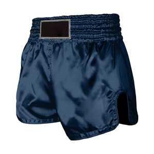 Pantalones Cortos de Muay Thai en Satén Azul Marino Oscuro, Pantalones Profesionales de Kickboxing con Cintura Ancha, Equipo Personalizado - Product Image 1