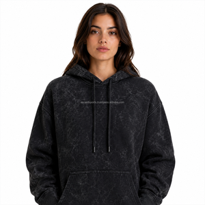 Sudadera con capucha para mujer, estilo vintage, lavado ácido, de algodón grueso, forro polar, OEM, ODM, marca privada, venta al por mayor, personalizada - Product Image 1