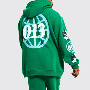 Custom Hoodie No <b>Strings</b> Oversized Screen Print Puff Print Pockets Raw Hem Custom Puff Print Hoodies Men - Product Image 5