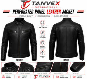 Chaqueta de Cuero para Hombre TANVEX, Corte Entallado, Estilo Ejecutivo, Color Negro, Cuello Alto, Ecológica, Estilo Motero, con Cierre y Bolsillos Delanteros - Product Image 3