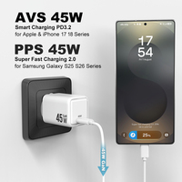 Cargador AVS de 45 W para Apple iPhone Samsung, Carga Rápida Original, Cargador Portátil para Teléfono Móvil, Tipo C, Cargador de Pared PD de 65 W, USB C