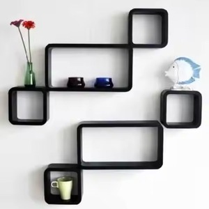 Set Of 2 Rustic Wood Floating <b>Wall</b> <b>Shelves</b> Set Double Tier Iron Bracket Mounted Storage Rack for Living Room Home Decoration - Product Image 3
