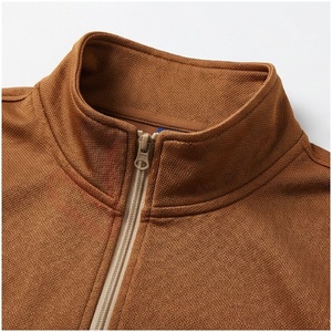 Ensemble de survêtement marron pour homme, manches longues, col montant, fermeture éclair sur le devant, couleur unie, respirant, coupe décontractée, vêtements d'automne - Product Image 4