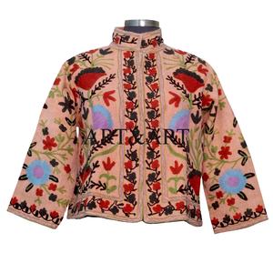 Vestes Suzani multicolores faites à la main pour femmes, respirantes, séchage rapide, veste d'hiver taille unique, coton brodé - Product Image 1