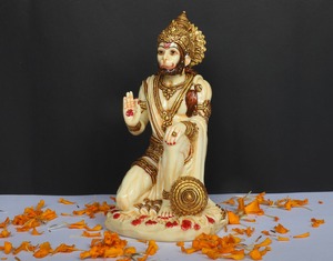 Nirmala Handicrafts - Estatua de Hanuman Hecha a Mano en Resina, Bañada en Oro, Ídolo de la Divinidad Hindú de Rajasthan, para Mesa, Hogar, Mandir, Religioso - Product Image 2