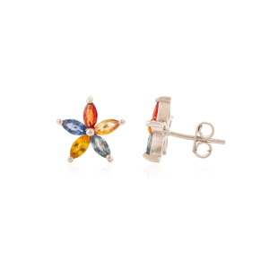 Pendientes de Plata de Ley 925 con Zafiro Natural Corte Marquesa y Piedras Preciosas Multicolor en Forma de Estrella para Uso Diario de Mujer - Product Image 3