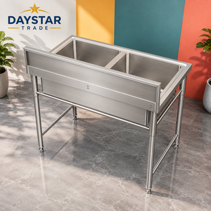 Évier de cuisine double en acier inoxydable Daystar Trade Commercial, surface brossée, fabrication artisanale, design moderne, OEM personnalisé - Product Image 3