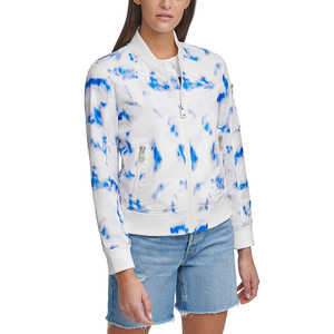 Chaqueta bomber azul con efecto tie-dye para mujer, con cierre de cremallera y cuello alto, para primavera - Product Image 2