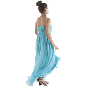 ชุดเดรสผ้าชีฟองสำหรับฤดูร้อนพร้อมซับในผ้าวิสคอสลายดอกไม้ลายทางลายดอกไม้มีสายรัดยาวถึงพื้นสำหรับออกทะเลแบบลำลอง - Product Image 3