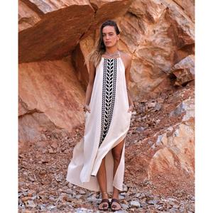 Robe longue d'été bohème pour femme, dos nu, imprimée, en coton, coupe ample, col rond - Product Image 3