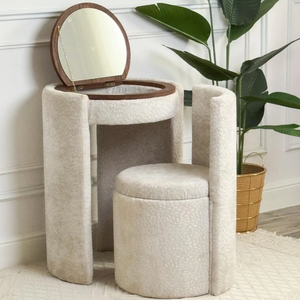 Luxury White <b>Vanity</b> Set with <b>Mirror</b> and Stool Upholstered <b>Dressing</b> <b>Table</b> for Bedroom and Bathroom Furniture Vietnam Manufacture - Product Image 1