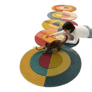 Alfombra de Pasillo Moderna de Estilo Abstracto con Burbujas Coloridas, 100% Lana de Nueva Zelanda, Hecha a Mano, con Círculos Geométricos Superpuestos - Product Image 4