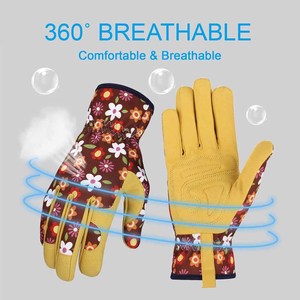 Guantes de Jardinería de Alta Calidad con Estampado Floral, Palma Acolchada de Gamuza Sintética Amarilla, Guantes de Seguridad para Trabajo en Exteriores con Muñequera Elástica - Product Image 3