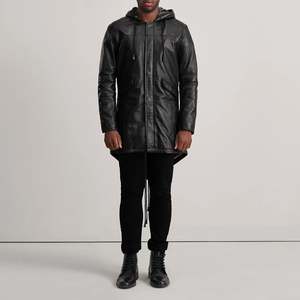 Chaqueta Larga de Cuero Genuino para Hombre con Capucha y Forro de Piel Sintética, Cierre de Cremallera, Estilo Casual para Invierno - Product Image 6