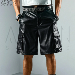 Bon Fournisseur avec Logo Personnalisé 2026 Street Life OEM ODM Short Décontracté pour Homme en Cuir PU Couleur Unie avec Poches Obliques - Product Image 4