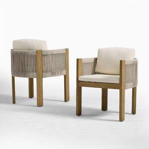 Fauteuil de jardin moderne en bois massif avec coussin et dossier en corde tressée, mobilier confortable pour patio et balcon - Product Image 5