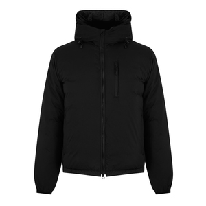 Veste matelassée à capuche noire pour homme, coupe-vent en polyester, vêtement d'extérieur décontracté d'hiver, coupe régulière, style pull, couleur unie - Product Image 1