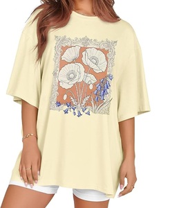 Service OEM – Nouveau design de t-shirt décontracté pour femme, imprimé numériquement, 100 % coton, manches courtes, col et épaules tombantes, confortable, grandes tailles - Product Image 4