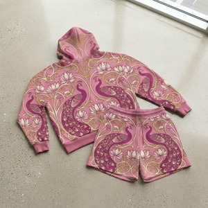 Ensemble de shorts décontractés en molleton écologique pour femmes, avec capuche, couleur unie, personnalisable, deux pièces, OEM ODM - Product Image 2