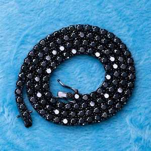 Collier tennis en moissanite noire 4 mm en argent sterling 925 plaqué or noir, chaîne de bijoux hip-hop sertie de pierres - Product Image 1