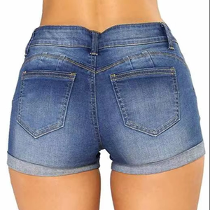 Shorts de mezclilla ajustados para mujer, de cintura media, rasgados, de alta calidad, estilo urbano, para verano - Product Image 2