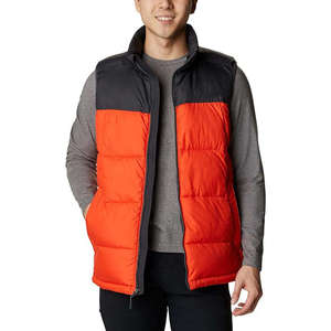 <b>Men's</b> <b>Red</b> Color Blocked Puffer <b>Vest</b> With Stand Collar Zipper Closure Windproof Casual Winter Outerwear 100% Polyester - Product Image 4