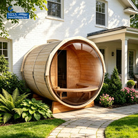 Sauna Barel Prefab Modern untuk Luar Ruangan dengan Jendela Panorama Penuh dan Beranda Depan, Integrasi WiFi Cerdas, Standar Keamanan ETL