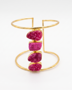 Brazalete Abierto de Latón Chapado en Oro, Estilo Bohemio Clásico Hecho a Mano, Pulseras Unisex de Moda con Engaste de Bisel y Cuatro Piedras Preciosas - Product Image 2
