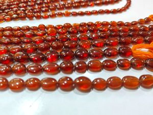 Perles de grenat Hessonite naturel ovales, pierres véritables, 6 à 8 mm, brin de 8 pouces de long - Product Image 2