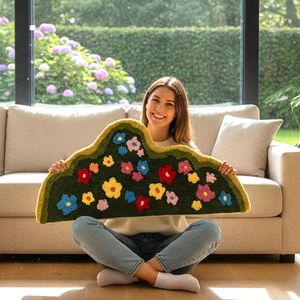 Tappetino da Bagno Rettangolare Lungo con Motivo Foglie di Muschio Verde, Stile Boho, Antiscivolo, Assorbente, Effetto Shaggy - Product Image 3